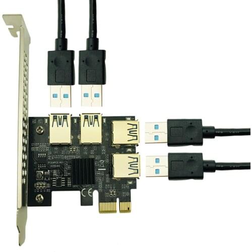 Riser PCIe 1 to 4 PCI Express 16X Slots PCI-E Riser 1X to 4 PCI-E 16x Adapter USB 3.0 Molex 4pin for BTC Miner Antminer Mining