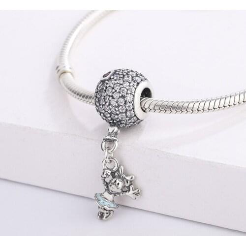 925 Sterling Silver White Zircon Round Cute Little Girl Pendant With Bow Charm Bracelet DIY Jewelry Making For Pandora