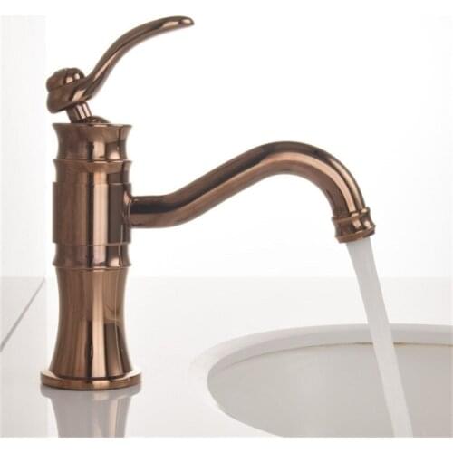 Bathroom Basin Faucet Solid Brass Hot & Cold Sink Mixer Tap Single Handle Deck Mounted Faucet Rose gold Lavatory Water Crane Tap