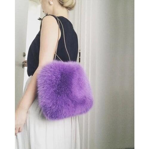 Luxury Faux Fox Fur Tote Bags For Women Fashion Soft Fluffy Shoulder Crossbody Bag Handbag Winter Solid Ladies Party Hand Bag