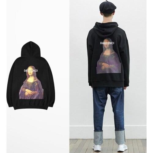Mona Lisa Darfenci Print Fleece Sweatshirt Men Retro Punk Rock Hip Hop Sweatshirt 2019 Quality Mens Hoodies And Sweatshirts