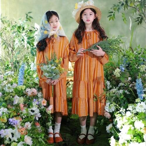 Contracted Casual Dress For Girls 2021 Summer Vintage Loose Dress Elegant Cute Girls Clothes Kids Dress 6 8 10 12