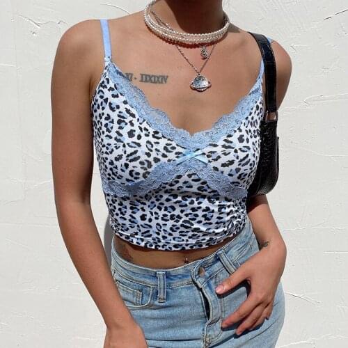 Women Summer Sexy Leopard Y2K Ribbed Camis Lace Skinny Casual Short Top Streetwear Fashion Cotton Cami Laides 2021
