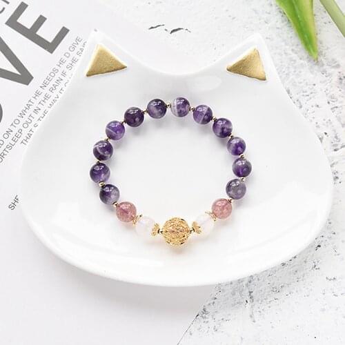 Adjustable 14k Gold Filled Beads Bracelets Natrual Amethyst Strawberry Crystal White Moonstone Bracelet for Women Jewelry YBR235