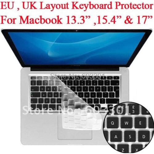 100pcs/lot UK keyboard layout protector for Macbook 13.3" 15.4" and 17", for macbook keyboard cover EU style