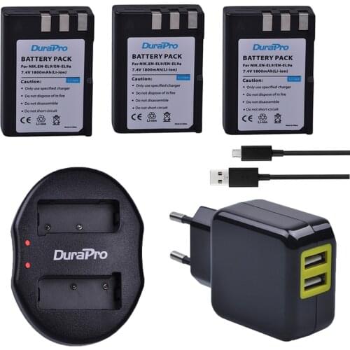 3pc 1800mAh EN-EL9 EN EL9 ENEL9 Camera Battery + USB Dual Battery Charger + AC Adapter For Nikon D40 D40X D60 D3000 D5000 Camera