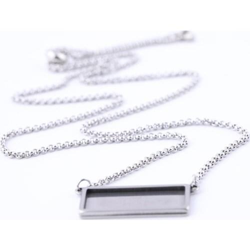 5pcs Fit 10x25mm Cabochon Base Settings Stainless Steel Charms Pendant Bezel Trays Diy Adjustable Chain Necklace Blanks