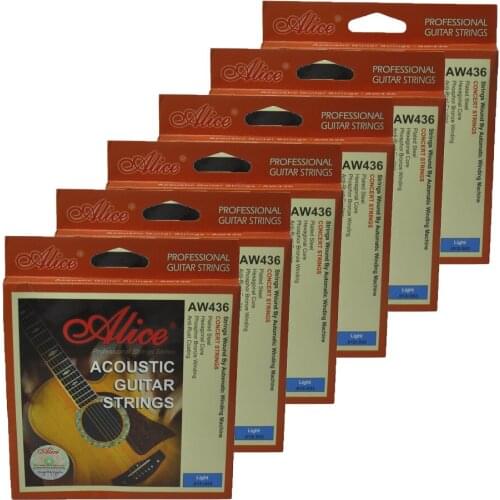 6Sets Alice Acoustic Guitar Strings Hexagonal Core Phosphor Bronze Wound Anti-Rust Coating AW436L