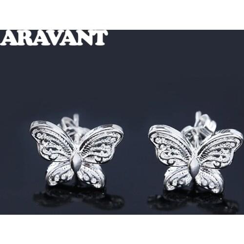 Hot Sale 925 Silver Fashion Jewelry Hollow Small Butterfly Earrings For Women Gift