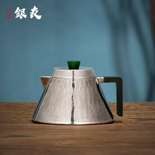 Ag999 Sterling Silver Teapot Hand-Forged Kitchen Utensils Built-in Filter Handmade Coffee Tea Pot