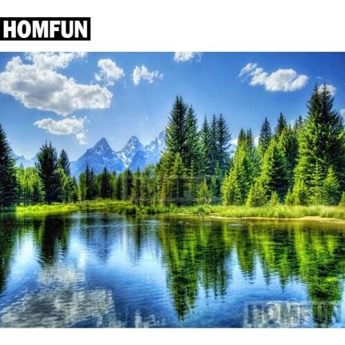 HOMFUN Full Square/Round Drill 5D DIY Diamond Painting "Lake Forest" Embroidery Cross Stitch 5D Home Decor Gift A02002