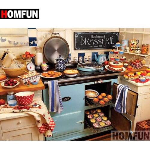 HOMFUN Full Square/Round Drill 5D DIY Diamond Painting "Kitchen view" Embroidery Cross Stitch 3D Home Decor A10770