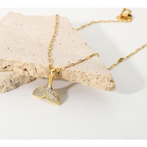 Amaiyllis 18K Gold Fashion Mermaid Fishtail Pendant Necklace Micro Inlaid Zircon Animal Necklace Jewelry For Women