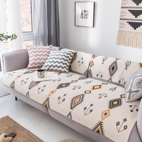 Nordic Style Cotton Linen Sofa Cushion Simple Modern Four Seasons Universal 3-seater Couch Cover Non-slip Sofa Cover Cover Towel