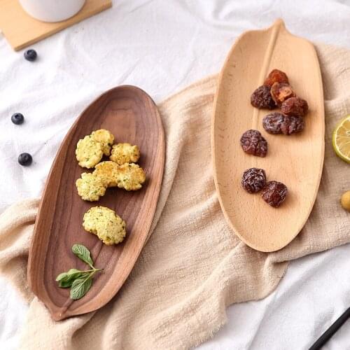 Black walnut whole wood carved fruit tray snack tray fruit plate snack plate leaves dinner set plates and dishes dinner plates