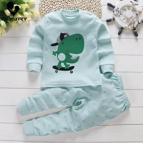 Kids Boys Girls Cotton Pajama Sets Cute Cartoon Print Long Sleeve O-Neck T-Shirt Tops with Pants Autumn Baby Girls Clothing Set