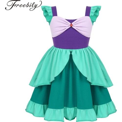 Kids Girls Sleeveless Rhinestone Bowknot Cotton Mermaid Costume Twirl Princess Dress for Halloween Carnival Fancy Dresses Up