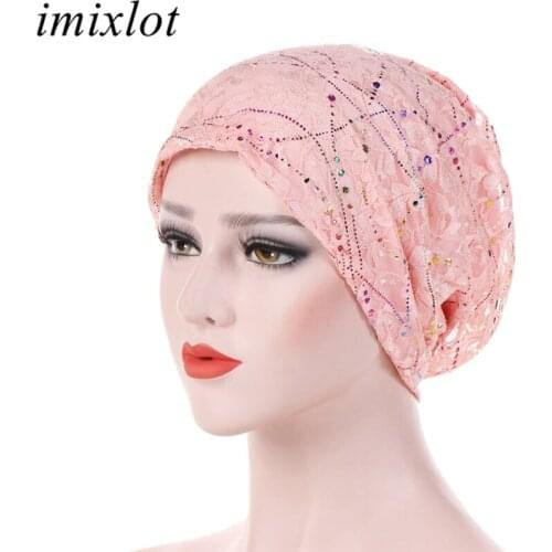 Imixlot Elegant Fashion Women Spring Summer Thin Lace Breathable Hat Casual Bonnet Colorful Crystal Head Wrap Cap Accessories