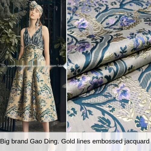 Elegant floral gold silk three-dimensional yarn-dyed jacquard dress fabric, sewing fabric factory shop is not out of stock