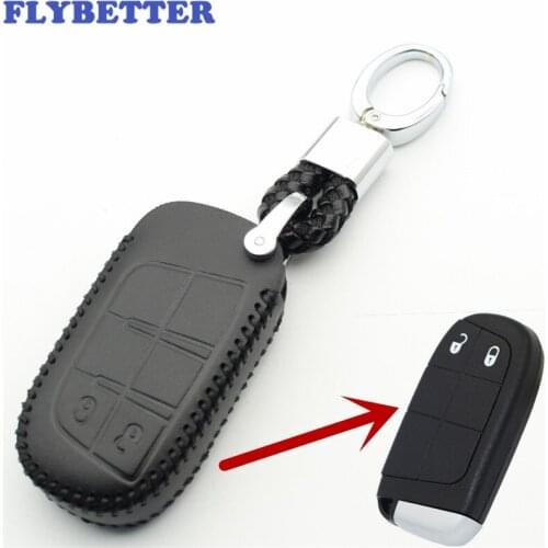 FLYBETTER Genuine Leather Keychain 2Button Key Case Cover For Chrysler 300C For Jeep Grand Cherokee For Dodge Car Styling L242
