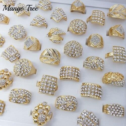 Trend Wholesale 20Pcs/Lot Crystal Rhinestone Rings New Fashion Mens and Womens Mixed Retro Band For Girl Jewelry Party Gift