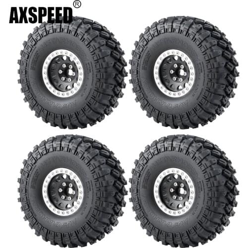 AXSPEED Matt Black Silver 1.9 inch Metal Alloy Beadlock Wheel Rims Hubs with 123mm OD Rubber Tires for 1/10 RC Crawler Car Parts