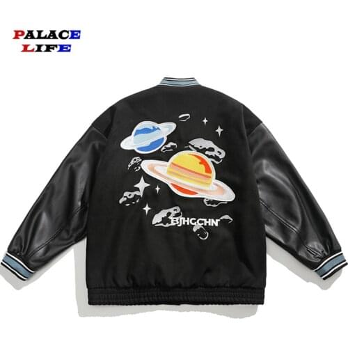 Hip Hop Jacket Mens Planet Letters Embroidery Patchwork Color Block Harajuku Streetwear Men Varsity Jacket Unisex Baseball Coats