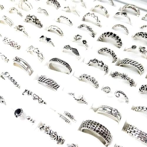 MixMax 100PCs/Lot Womens Bohemia Style Vintage Silver Plated Fashion Jewelry Party Gifts Wholesale Girls Favorite