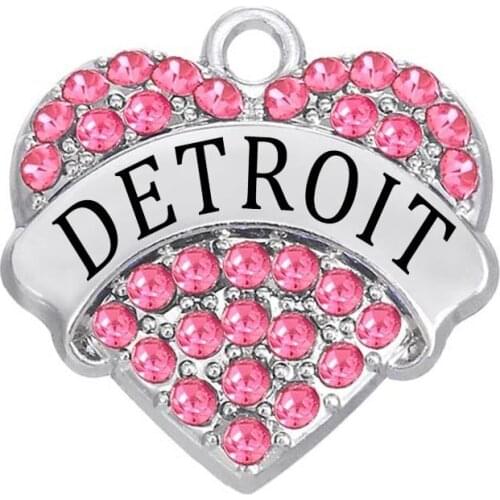 Aliexpress Wholesale Metal Alloy Rhodium Plating Heart Styles Crystal Detroit State Words Charms