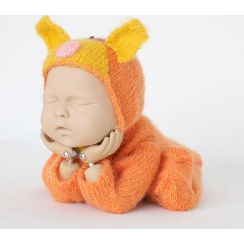 Crochet Mohair Newborn Footed Romper Bonnet set Photography props Baby girl Overall outfit photo props