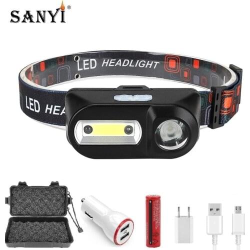 Powerfull COB LED Headlamp USB Rechargeable 18650 Headlight Body Motion Sensor Head Flashlight Camping Lamp Head Torch Lantern