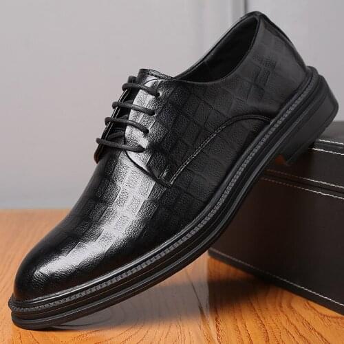 Mens Business Formal Shoes Leather Black British Pointed Toe All-match Casual Korean Style Barber Suit Small Leather Shoes