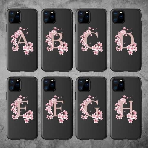 Custom Cherry Blossom Flower A to Z Initial Alphabet Soft TPU Phone Case Cover For iPhone XS X XR 11 Pro Max 12 8Plus X 7 7Plus