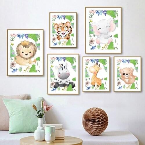 Lion Tiger Zebra Deer Elephant Bear Animal Wall Art Canvas Painting Nordic Posters And Prints Wall Pictures Kids Baby Room Decor