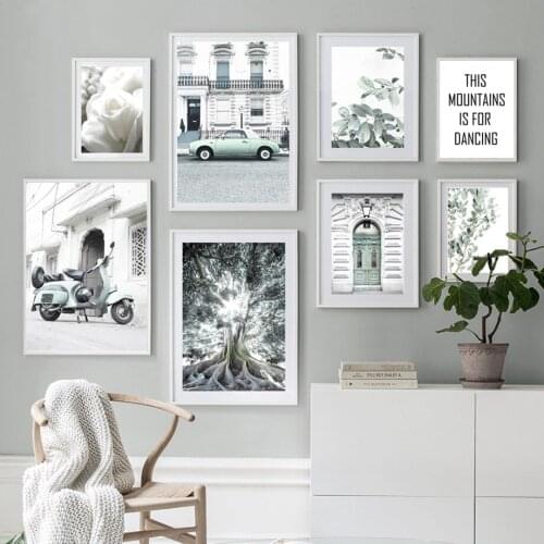 Retro Car Motorcycle Gate Rose Leaf Tree Wall Art Canvas Painting Nordic Posters And Prints Wall Pictures For Living Room Decor