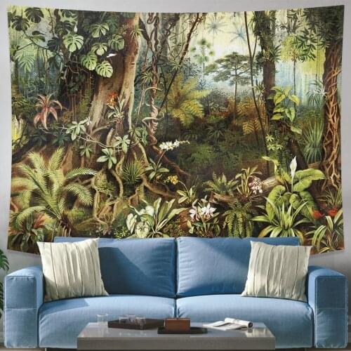 Tropical Plant Printed Tapestry Wall Hanging Nordic Home Living Room Bedroom Fabric Hanging Painting Background Decoration