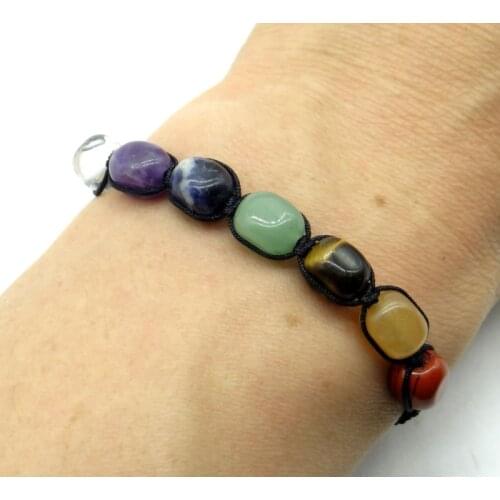 Natural Stone 7 Chakra Reiki Quartz crystal Bracelet Irregular Beads Handmade String Rope Adjustable Bracelet wholesale
