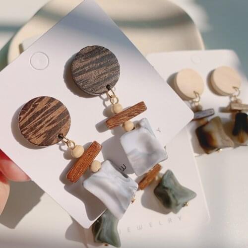 2019 Japan New Vintage chic Wood Resin Drop Earrings for Women Girls Gift Party Brincos para as mulheres