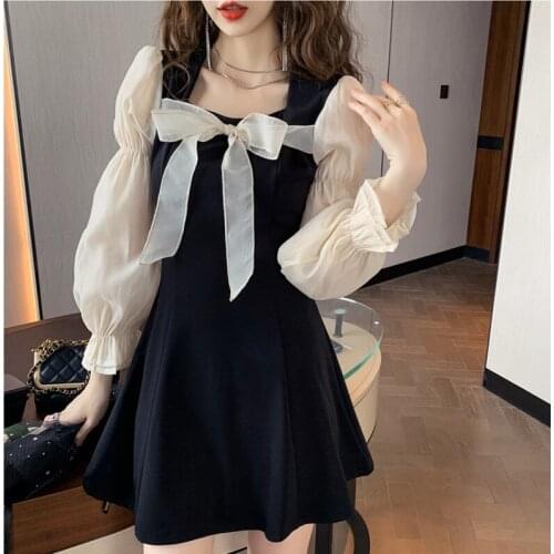 2021 Autumn New Long-Sleeved Temperament Age-reducing Net Celebrity Explosion Model Black Goddess Slim Dress
