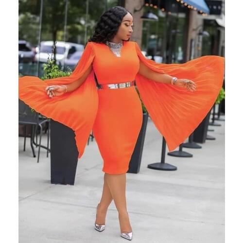 New Autumn Fashion Solid Sexy Cloak Black Orange Women Bodycon Bandage Dress 2020 Female Evening Elegant Party Dress