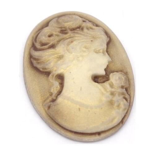 Lovely 50 Coffee Resin Lady Oval Cameo Embellishment 24x18mm (B13884)