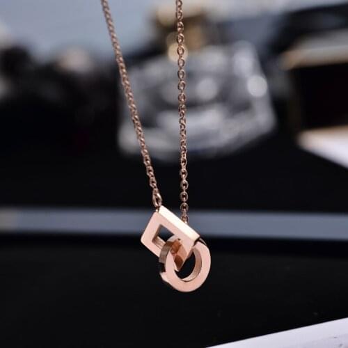 YUN RUO Double Circle Pendant Necklace Rose Gold Color Fashion Stainless Steel Woman Jewelry Gift High Polish Not Fade Dropship