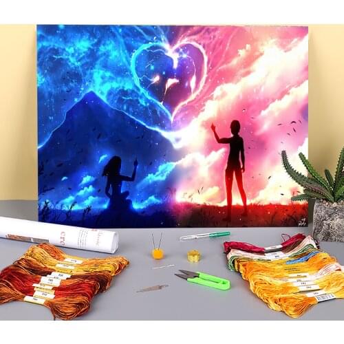 Scenery I'm Always With You Printed Fabric 11CT Cross Stitch DIY Embroidery Full Kit DMC Threads Knitting Hobby Decor