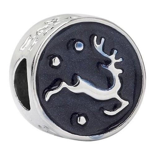 Fit Original Pandora Blue Enamel Jumping Moose Elk Charms Bracelet Cute Xmas Reindeer Beads DIY Jewelry for Women Christmas Gift