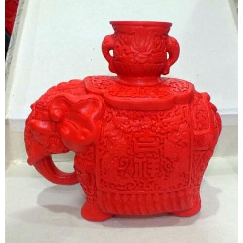 Elaborate Chinese Traditional Technology Red Lacquerware Elephant Statue Candlestick