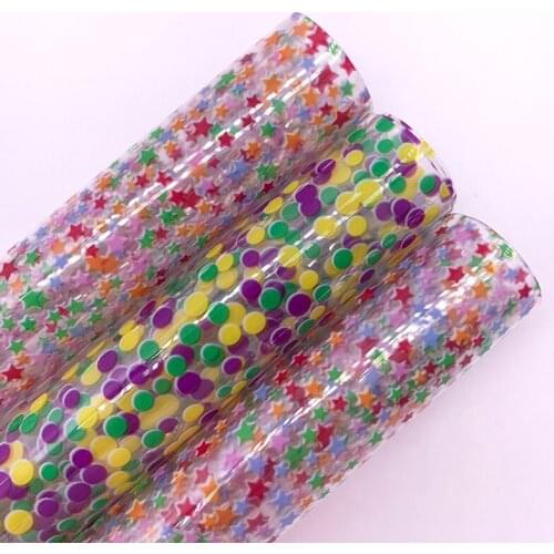 Polka Dots Stars Printed Jelly Leather Transparent See Through TPU Printed Sheets For Bows Earrings DIY 21X29CM T581A