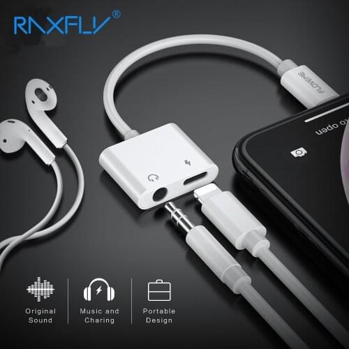 RAXFLY 2in1 Charging Listen Splitter For iPhone XS Max XR Lighting to 3.5mm Jack Converter For iPhone X 8 7 Plus Charge Adapter