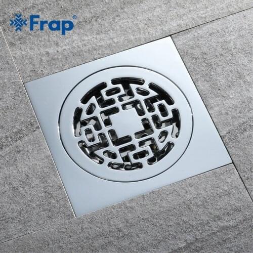 Frap 10*10cm Solid Brass Chrome Silver Shower Drain Bathroom Square Cover Anti-odor Hair Strainer Balcony Floor Drain Y38112