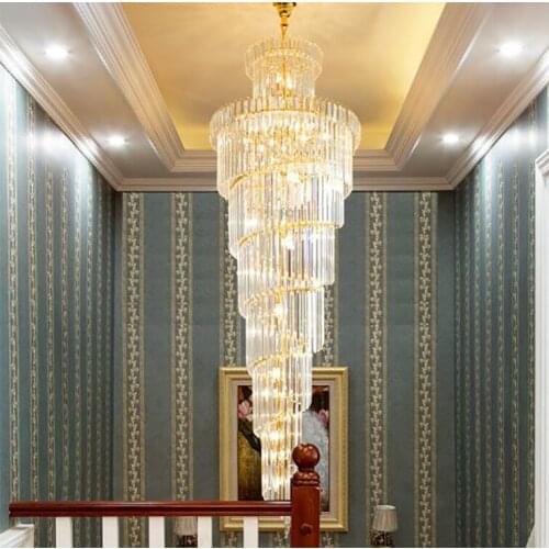 LED Modern Luxury Villa Hotel Large Engineering Crystal Chandelier Ceiling Light Gold Europe Style Foyer Lamps Living Room