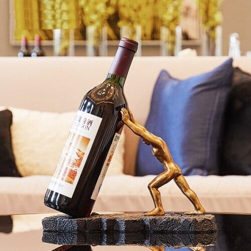 Fun Golden strong man Home Resin Wine rack Personality macho bar decoration wine holder